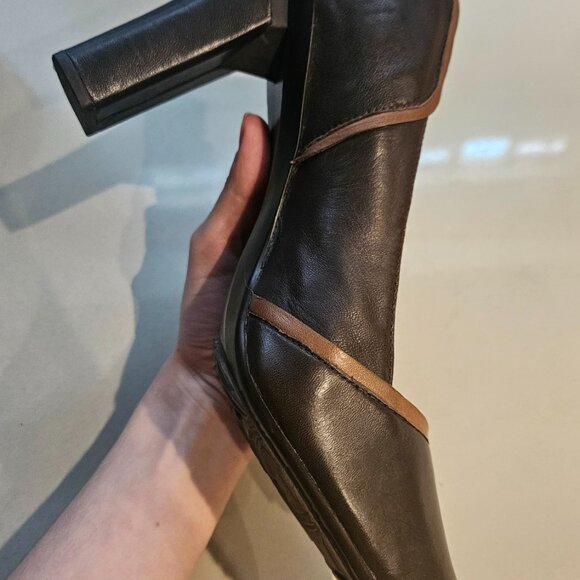 TSUBO Women's Brown Leather 4-inch Pumps with Tan Trim - Picture 6 of 14